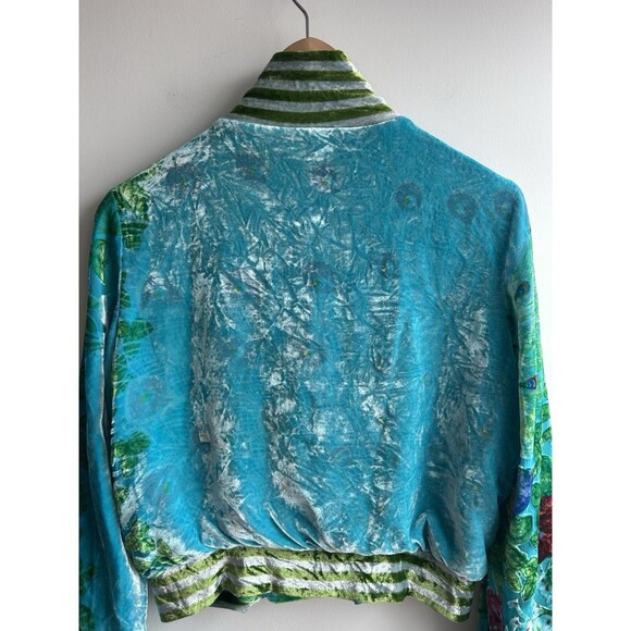 Custo Barcelona Silk Multi Color Zip Up Jacket Peacock Crushed Velvet Size 40 - Picture 9 of 11